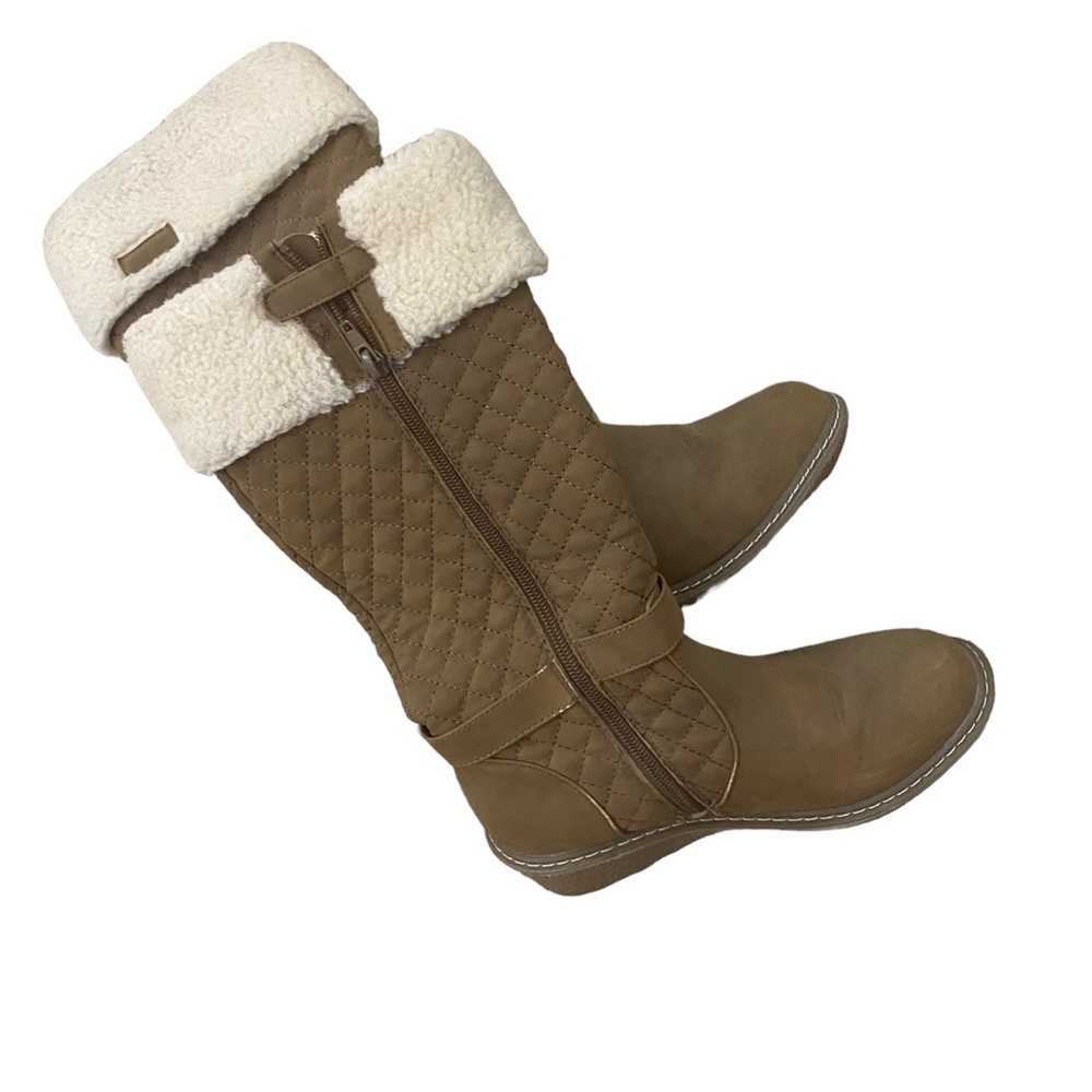 Tommy Hilfiger Carnia Shearling Winter Boots Camel & Cream Size 4 Cozy Zip-Up